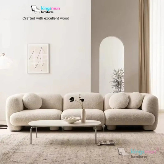 Curio Cream Boucle Curved Shape Sectional Sofa - Elegant Design - Kingsman Furnitures