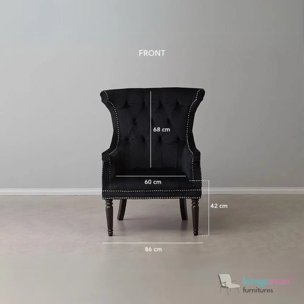 Drako Black Velvet Wingback Armchair – Modern Luxury with Deep Button Tufting and Teak Wood Legs - Kingsman Furnitures