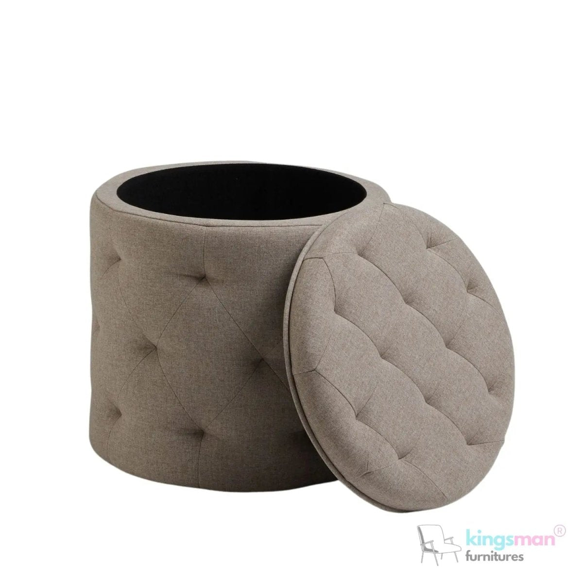 Harfoot Upholstered Storage Footsability - Natural Mink | Button - Tufted Design with Hidden Storage - Kingsman Furnitures