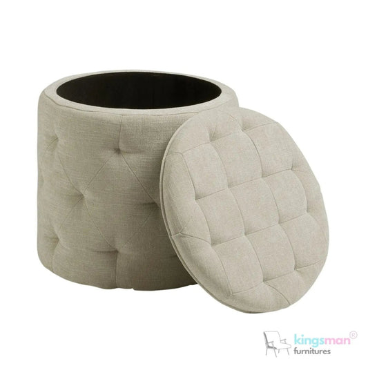 Harfoot Upholstered Storage Footstool - Light Natural - Kingsman Furnitures