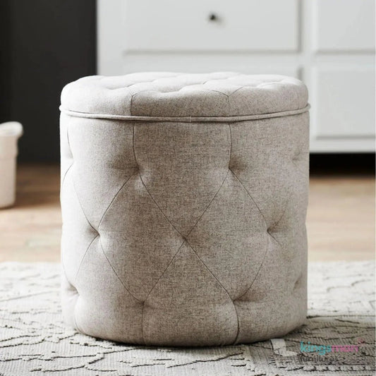 Harfoot Upholstered Storage Footstool - Wool Blend Natural Stone - Kingsman Furnitures