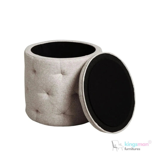 Harfoot Upholstered Storage Footstool - Wool Blend Natural Stone - Kingsman Furnitures