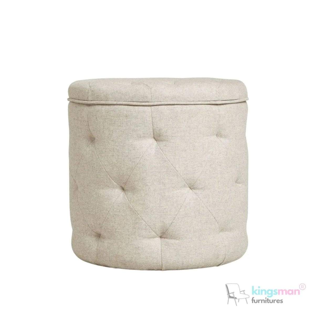 Harfoot Upholstered Storage Footstool - Wool Blend Natural Stone - Kingsman Furnitures