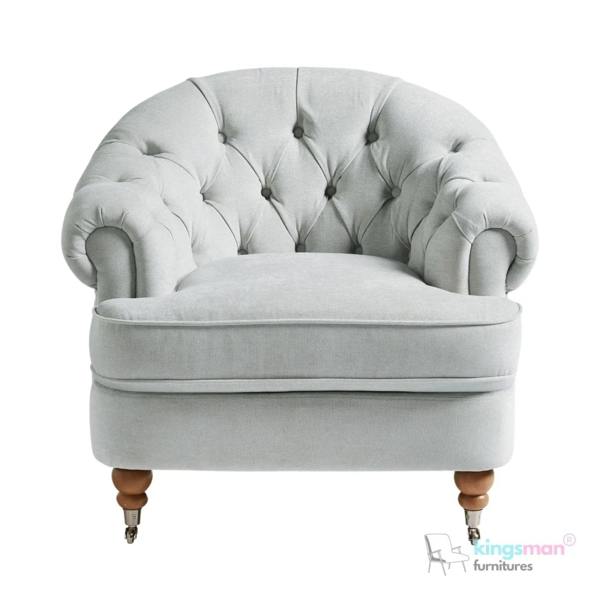 Jesper Chesterfield Brass Castor Legs Armchair | Elegant Comfort - Kingsman Furnitures