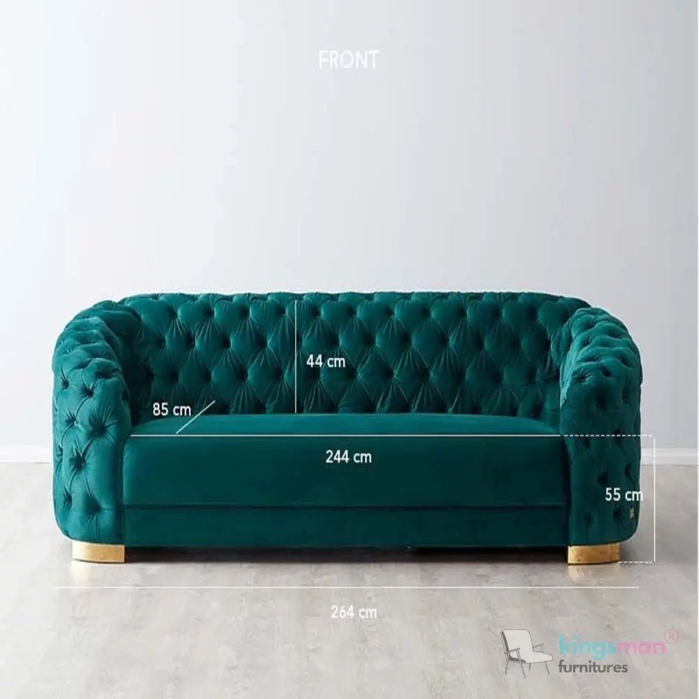 Kate Emerald Green Velvet Chesterfield Sofa - Luxurious Design - Kingsman Furnitures
