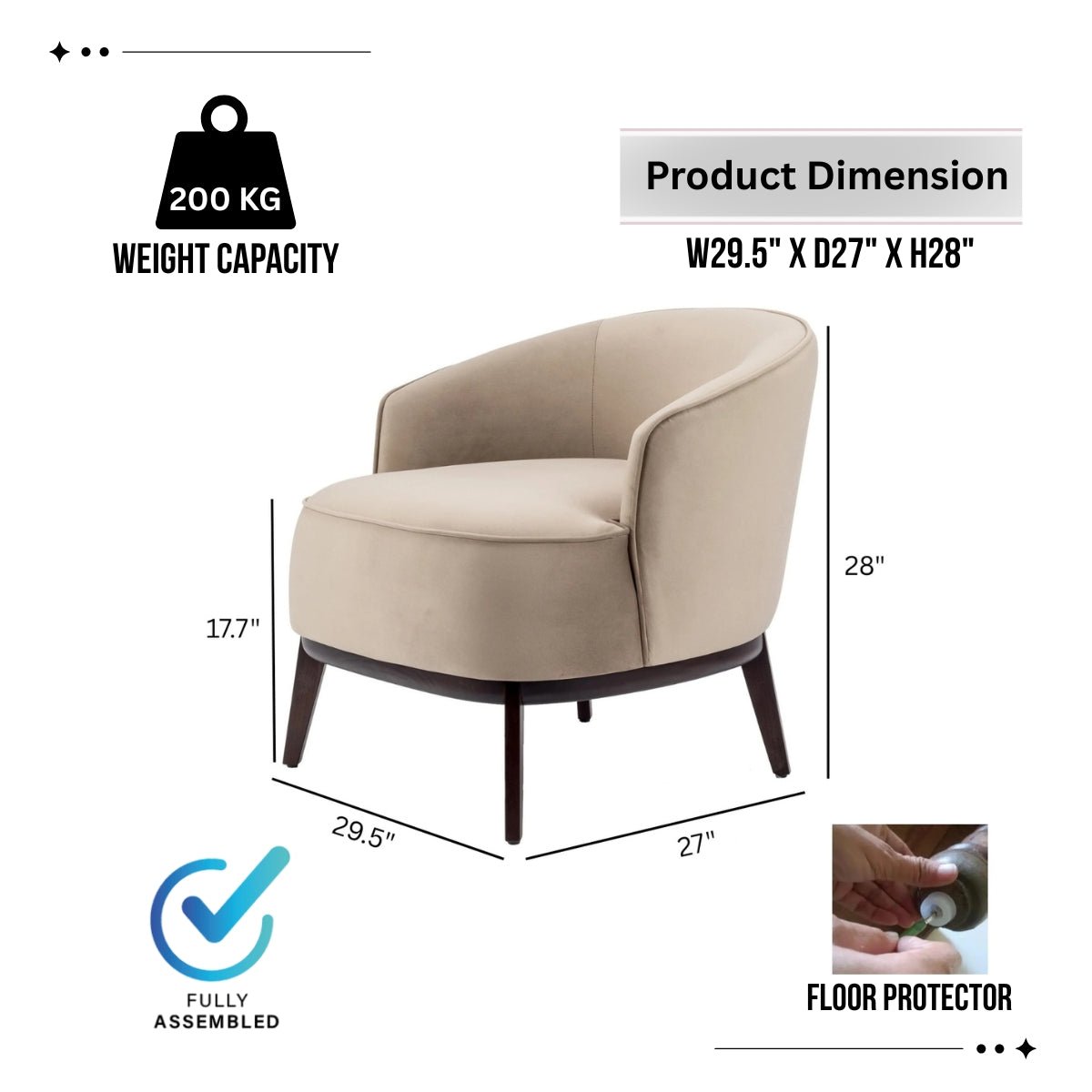 Kate Maple Velvet Armchair - Kingsman Furnitures