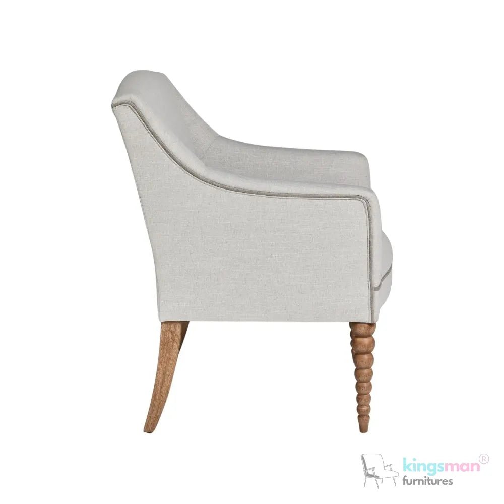 Mavrick Country Accent Chair - Tub - Style Seat with Bobble Teak Wood Legs | Elegant Upholstered Chair - Kingsman Furnitures