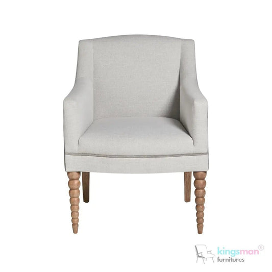 Mavrick Country Accent Chair - Tub - Style Seat with Bobble Teak Wood Legs | Elegant Upholstered Chair - Kingsman Furnitures