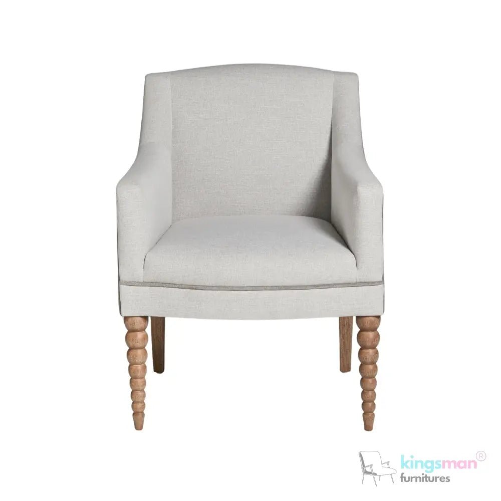 Mavrick Country Accent Chair - Tub - Style Seat with Bobble Teak Wood Legs | Elegant Upholstered Chair - Kingsman Furnitures