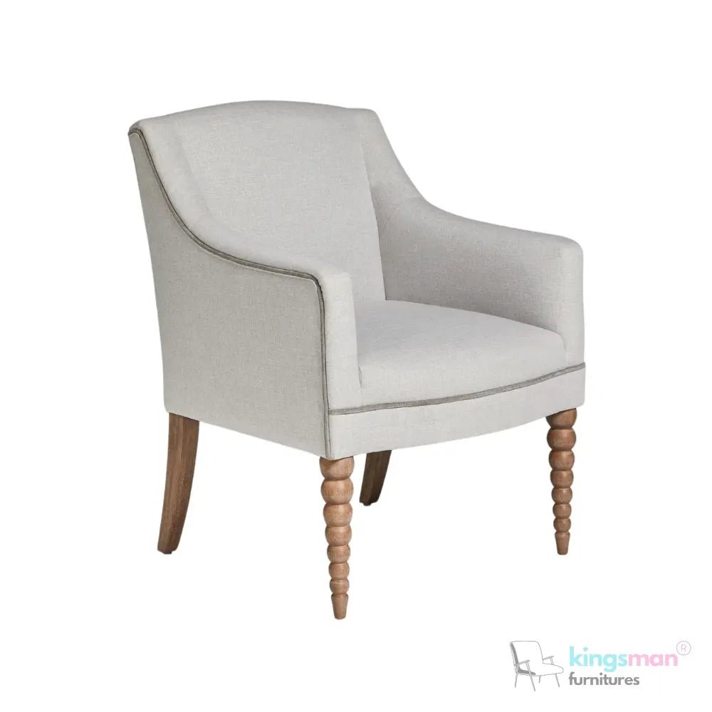 Mavrick Country Accent Chair - Tub - Style Seat with Bobble Teak Wood Legs | Elegant Upholstered Chair - Kingsman Furnitures