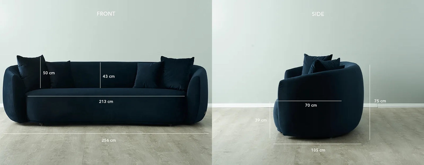 Everbe Midnight Navy Velvet 3 Seater Sofa