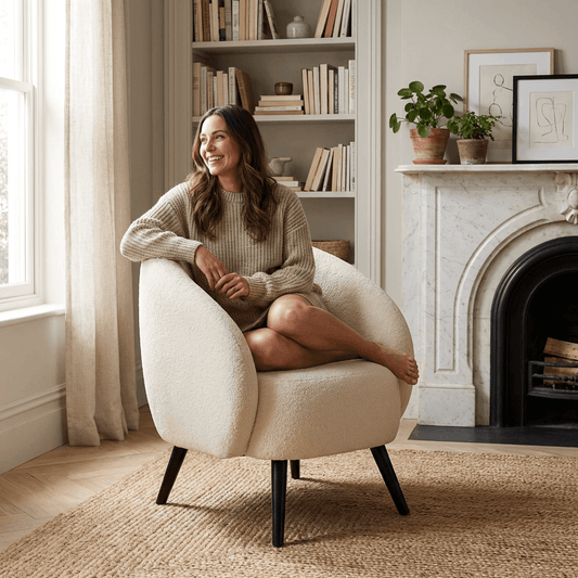 Mylo Curved Boucle Accent Chair - Kingsman Furnitures