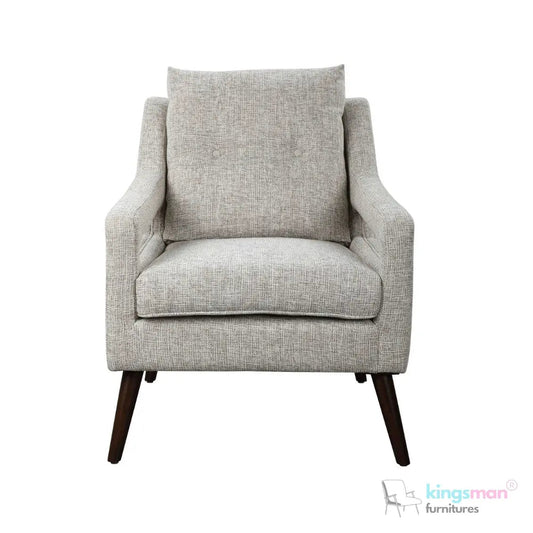 O'Brien Scandinavian Armchair - Stone Linen Blend with Dark Walnut Wood Legs - Kingsman Furnitures