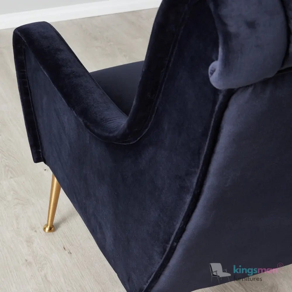Roosevelt Navy Blue Velvet Steel Leg Armchair - Stylish Comfort - Kingsman Furnitures
