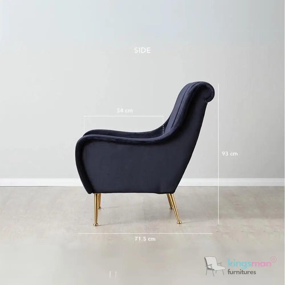 Roosevelt Navy Blue Velvet Steel Leg Armchair - Stylish Comfort - Kingsman Furnitures