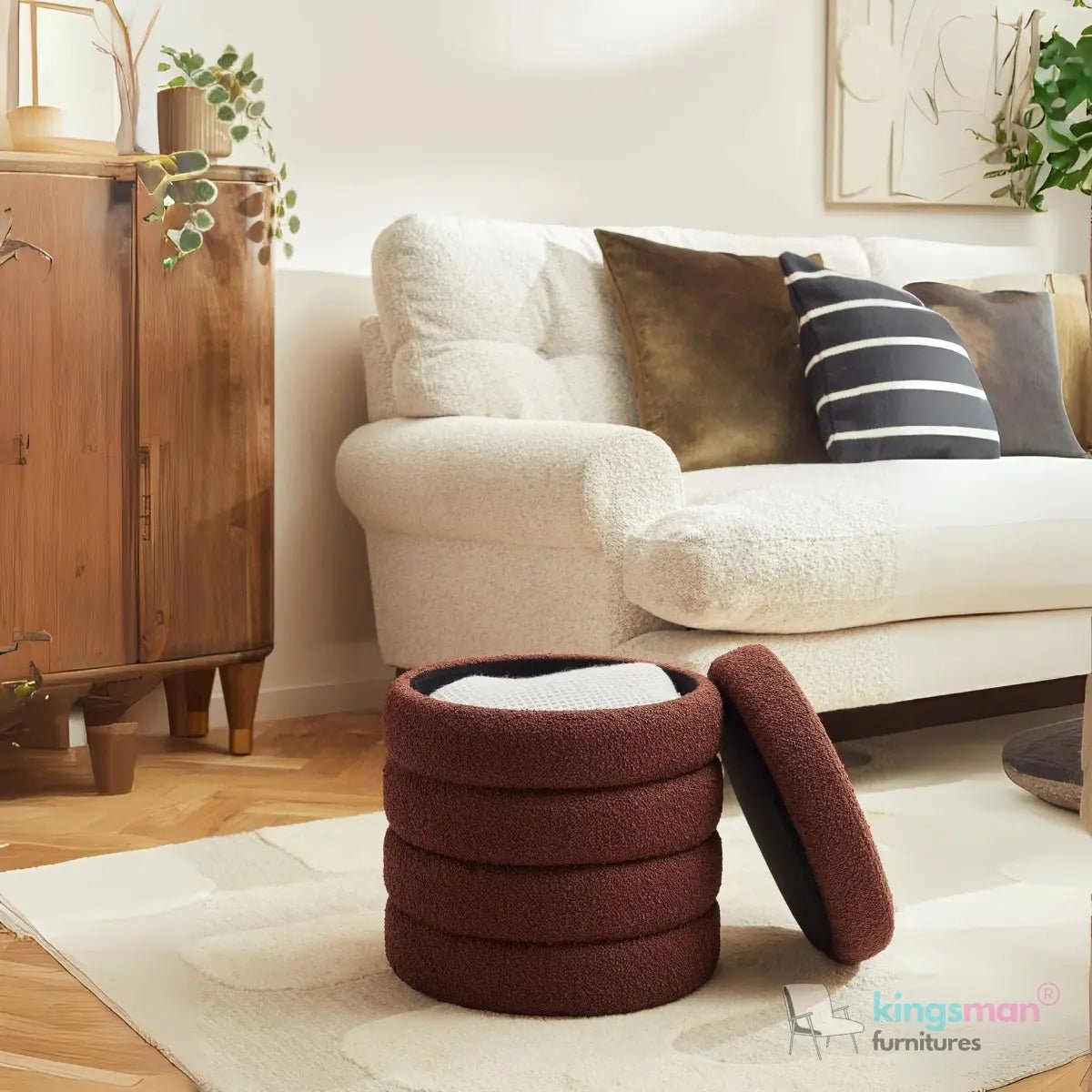 Stella Ribbed Storage Sability - Plush Velvet and Bouclé Upholstered Sability with Hidden Storage | Versatile Home Décor - Kingsman Furnitures