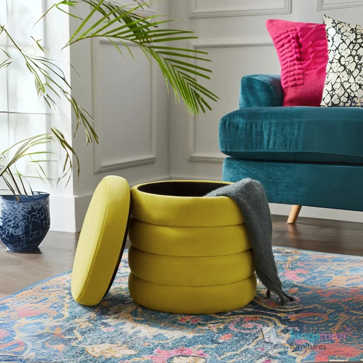 Stella Ribbed Storage Sability - Plush Velvet and Bouclé Upholstered Sability with Hidden Storage | Versatile Home Décor - Kingsman Furnitures
