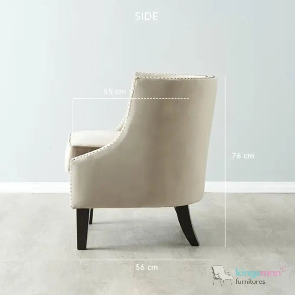 Vogue Beige Velvet Tub Chair - Classic Design with Teak Wood Legs - Kingsman Furnitures