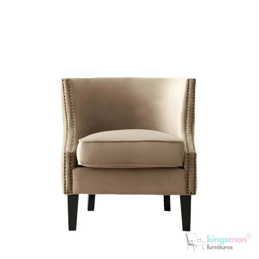 Vogue Beige Velvet Tub Chair - Classic Design with Teak Wood Legs - Kingsman Furnitures