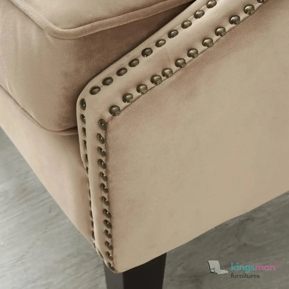 Vogue Beige Velvet Tub Chair - Classic Design with Teak Wood Legs - Kingsman Furnitures