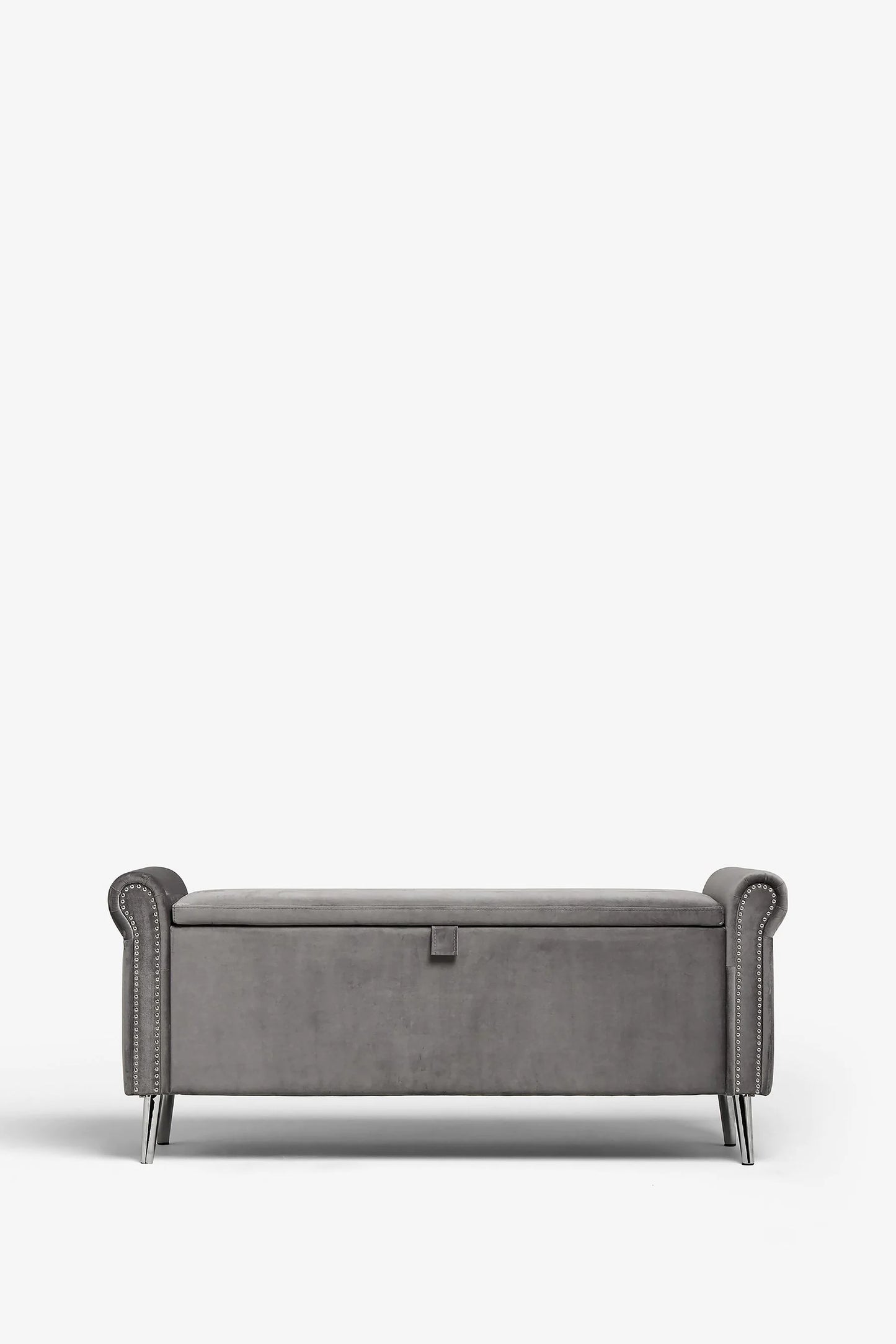 Dev Storage Ottoman Bench - Velvet Steel Grey with Studs