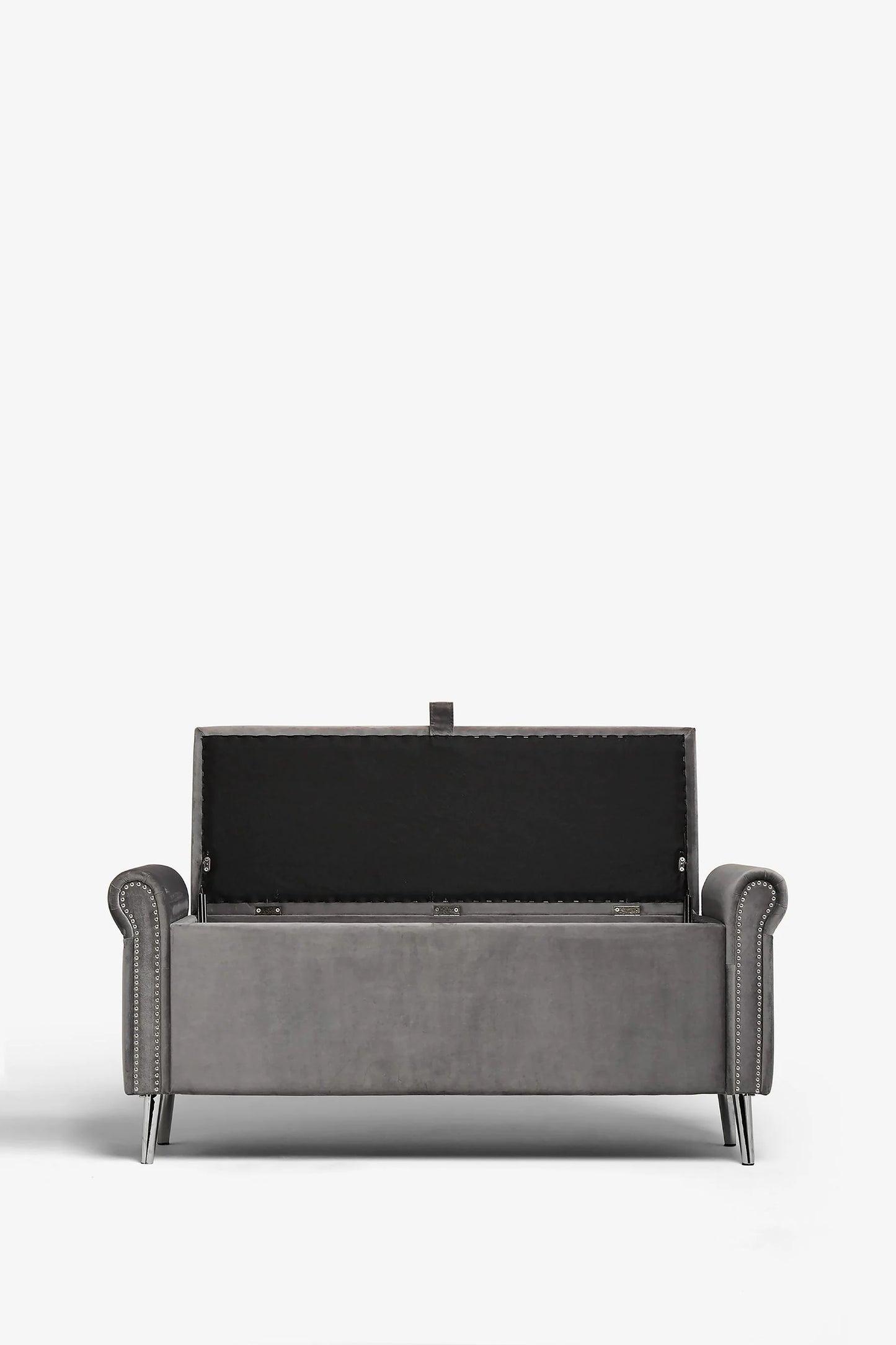 Dev Storage Ottoman Bench - Velvet Steel Grey with Studs