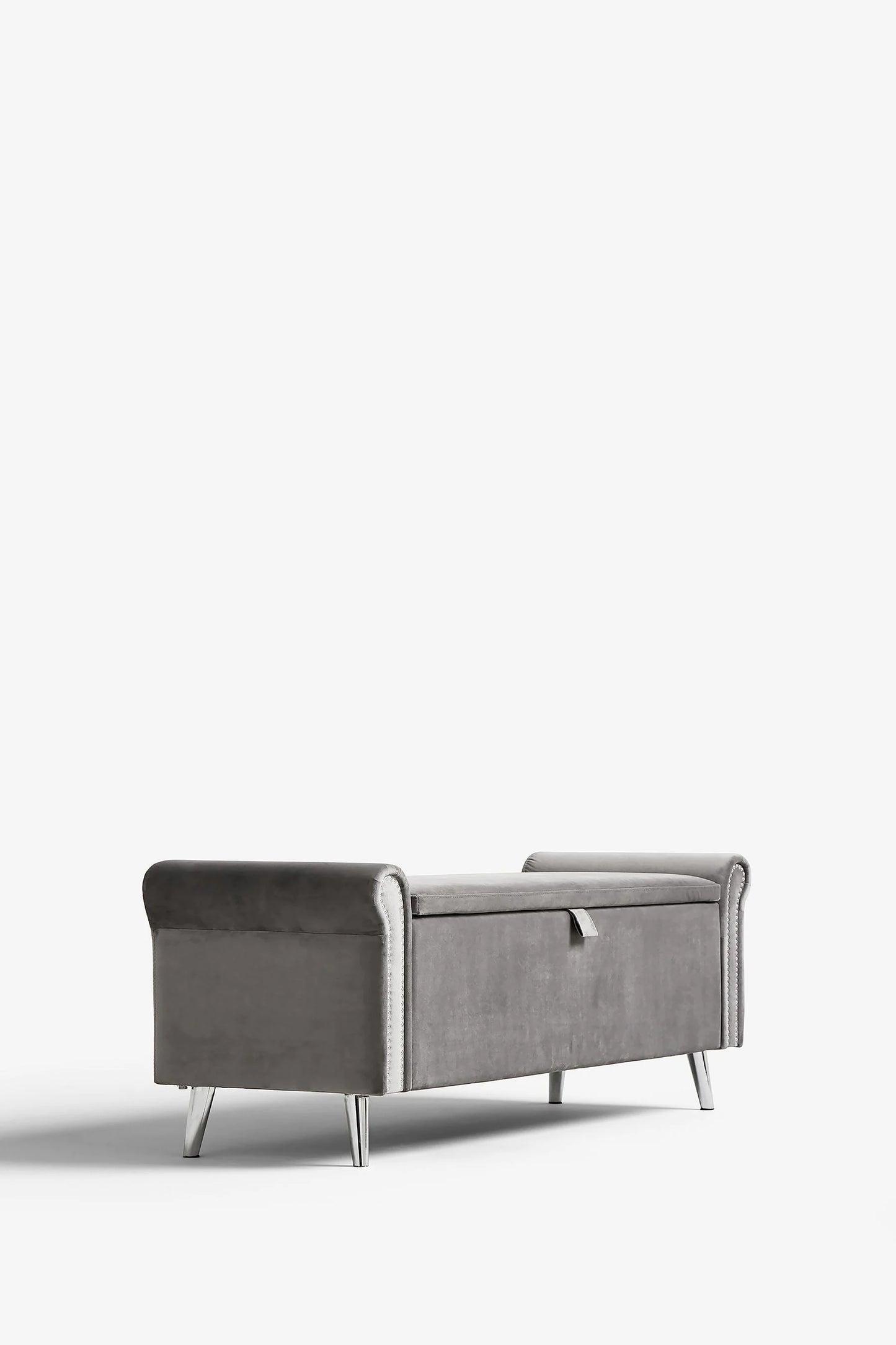 Dev Storage Ottoman Bench - Velvet Steel Grey with Studs