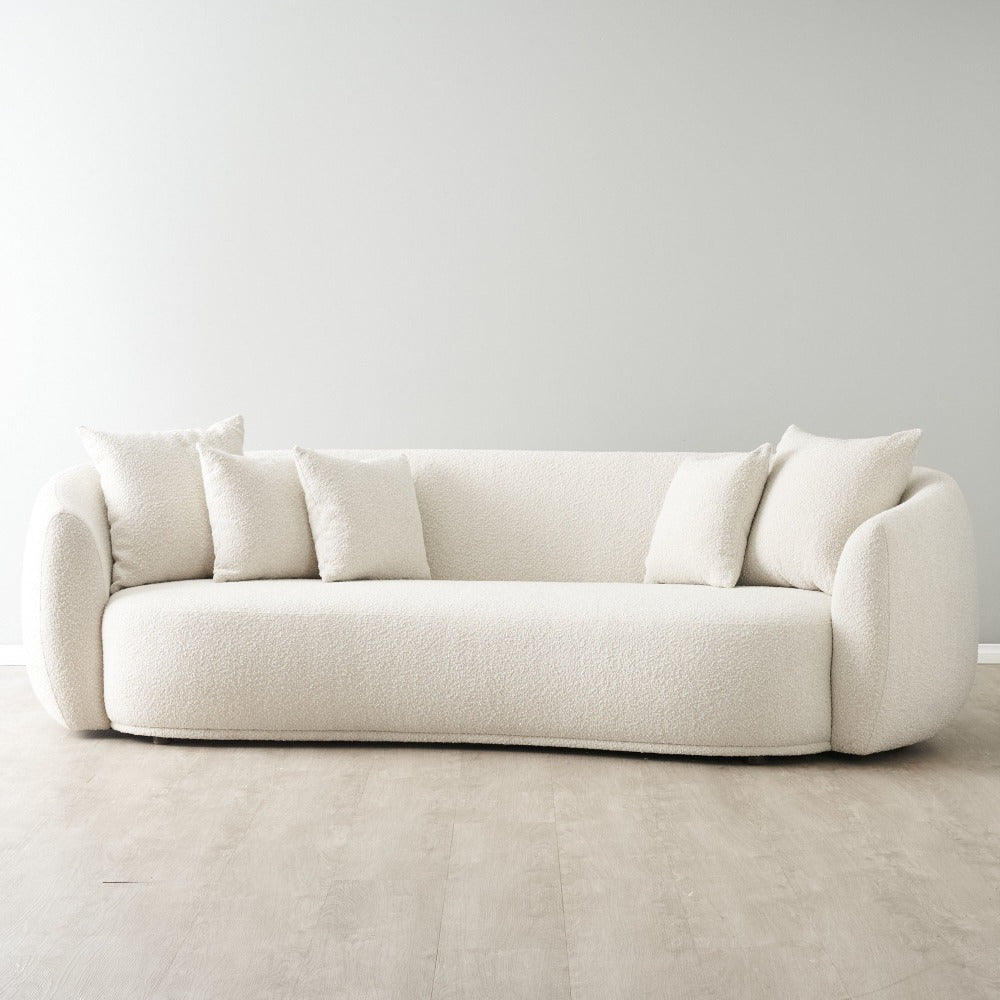 Everbe White Boucle 3 Seater Mid-Century Sofa