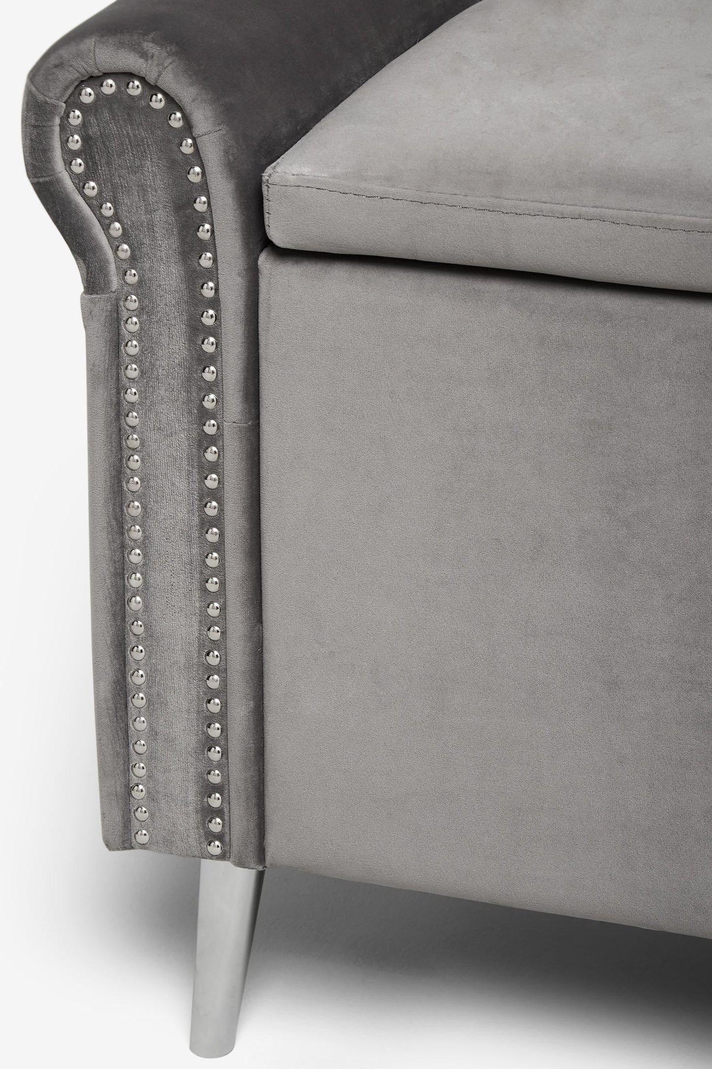 Dev Storage Ottoman Bench - Velvet Steel Grey with Studs