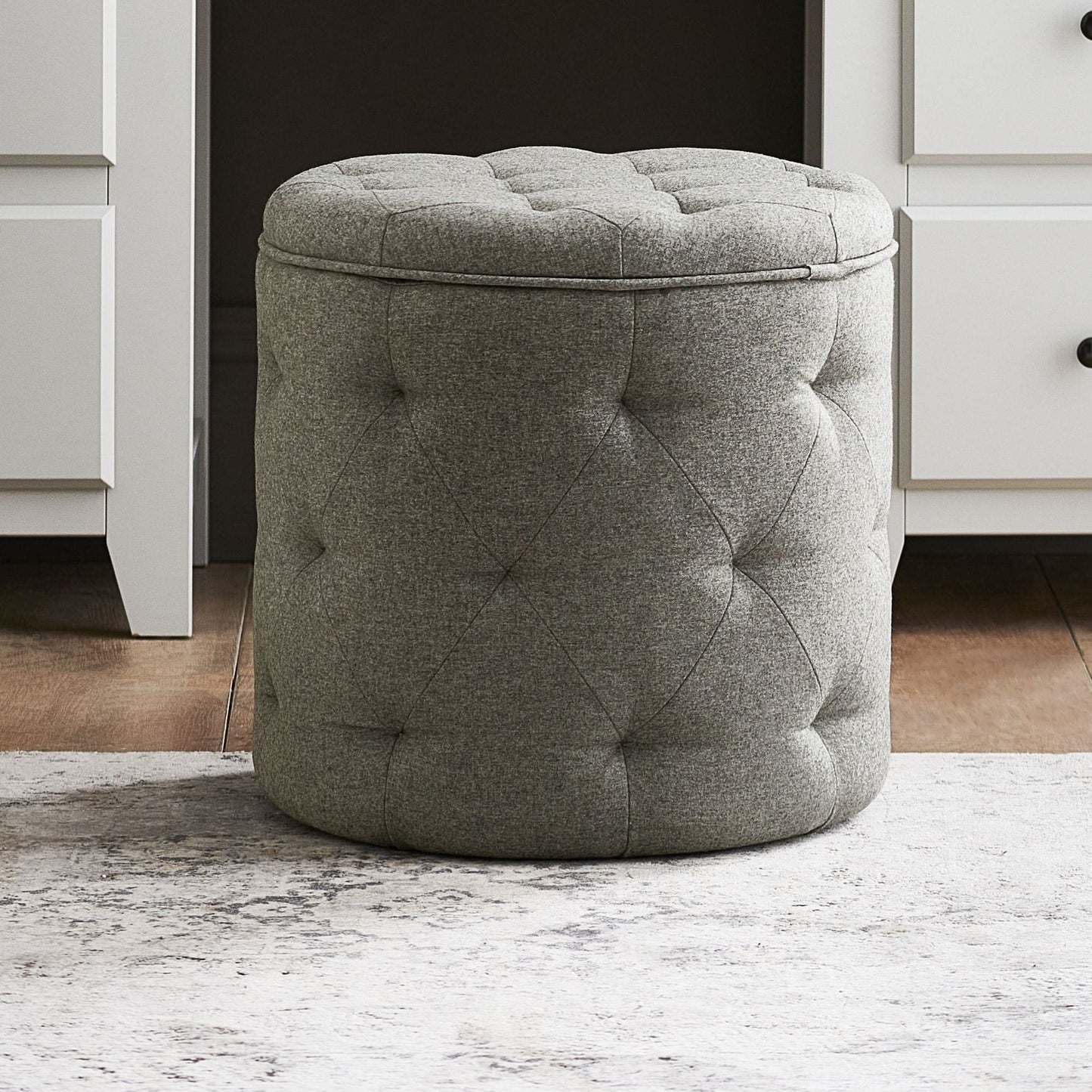 Harfoot Upholstered Storage Footstool - Wool Blend Grey