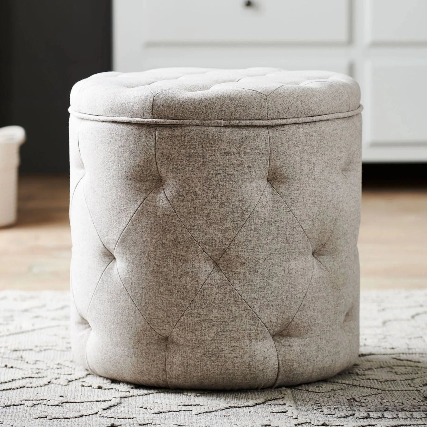 Harfoot Upholstered Storage Footstool - Wool Blend Natural Stone
