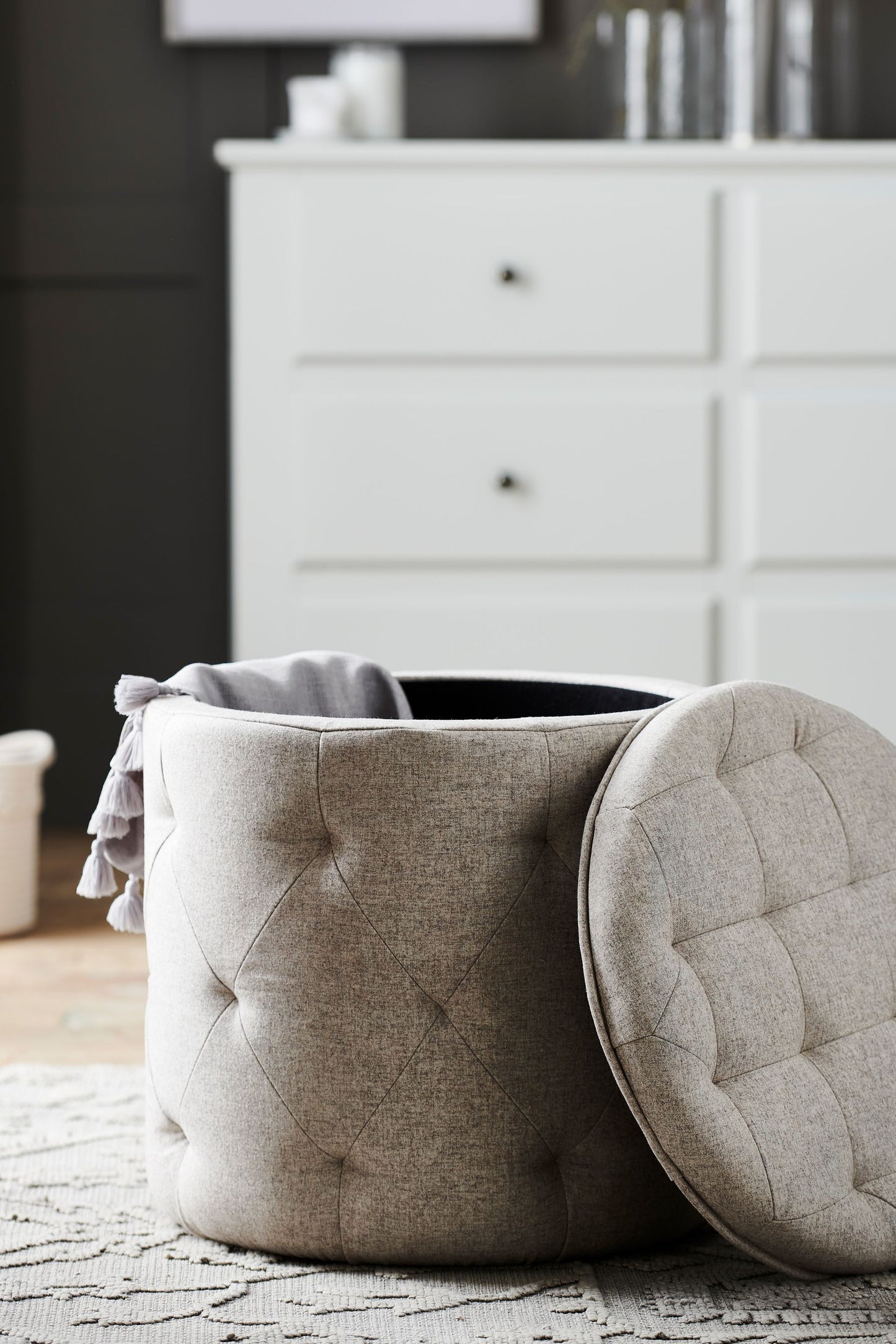 Harfoot Upholstered Storage Footstool - Wool Blend Natural Stone