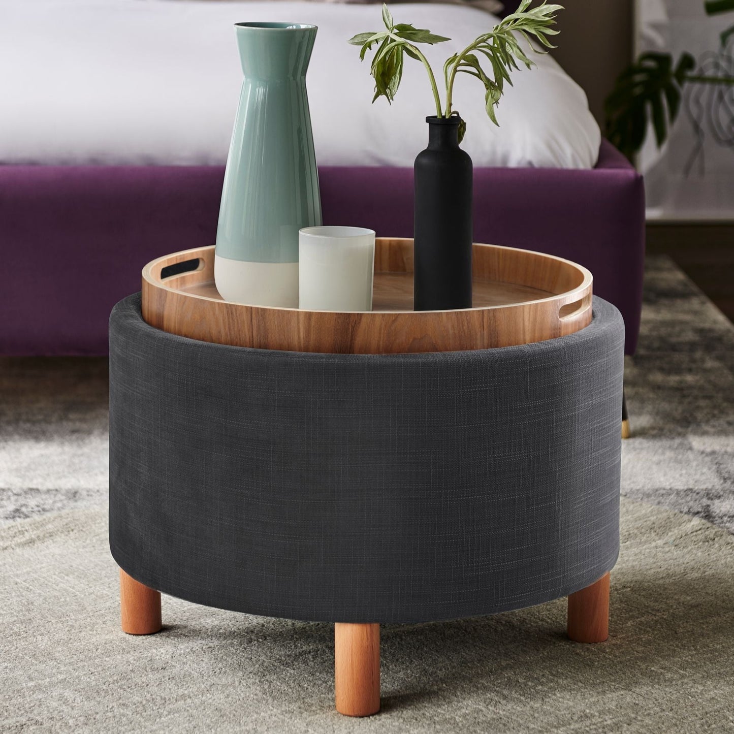 Ashtin Storage Footstool - Texture Charcoal Grey