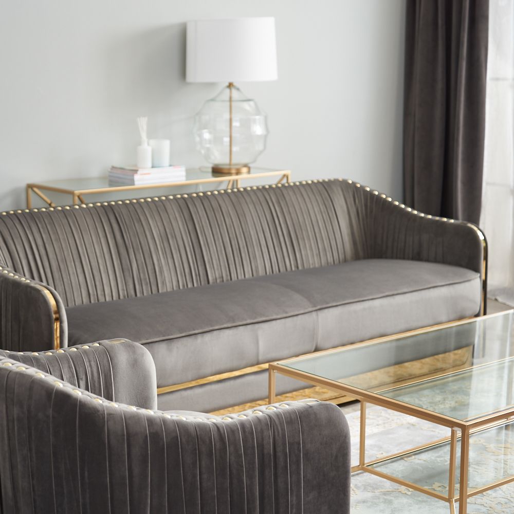 Clare Mushroom SS Gold Plated 3 Seater Sofa