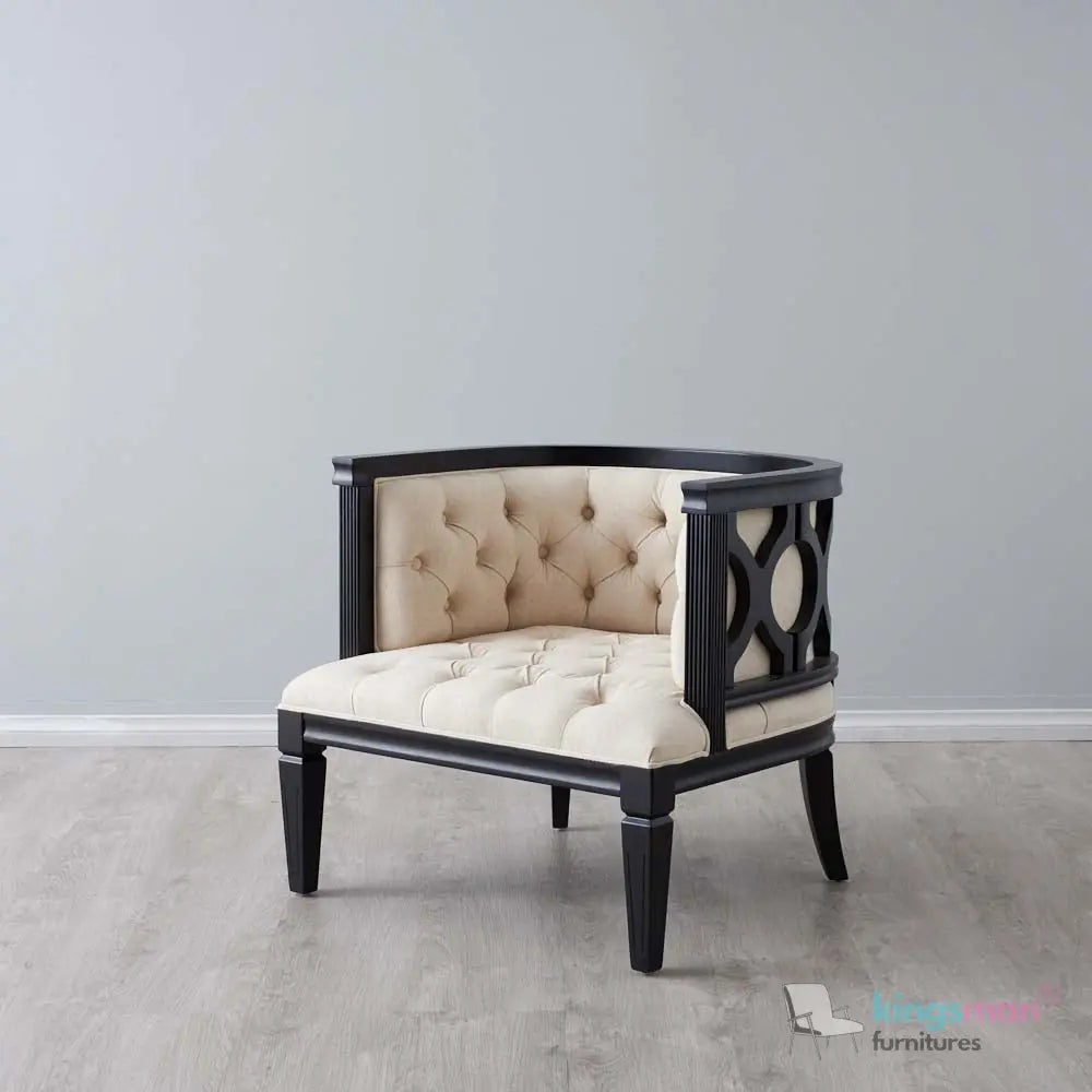 Coco Tufted Linen Armchair – Modern Concise Design with Teak Wood Frame and Plush Comfort Kingsman Furnitures