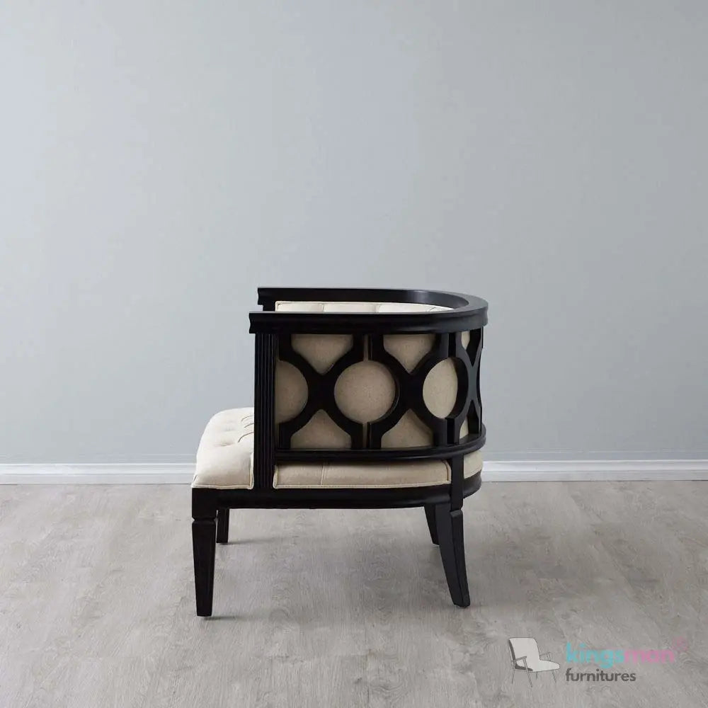 Coco Tufted Linen Armchair – Modern Concise Design with Teak Wood Frame and Plush Comfort Kingsman Furnitures
