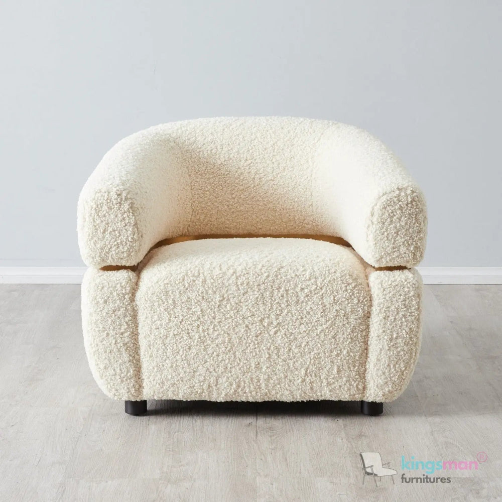 Krillin Shearling Tub Chair - Cream Upholstered with Gold Stainless Steel Accent Kingsman Furnitures