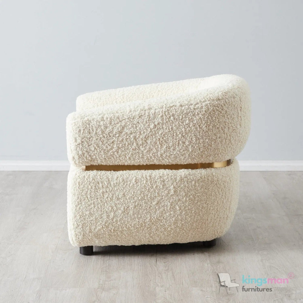 Krillin Shearling Tub Chair - Cream Upholstered with Gold Stainless Steel Accent Kingsman Furnitures