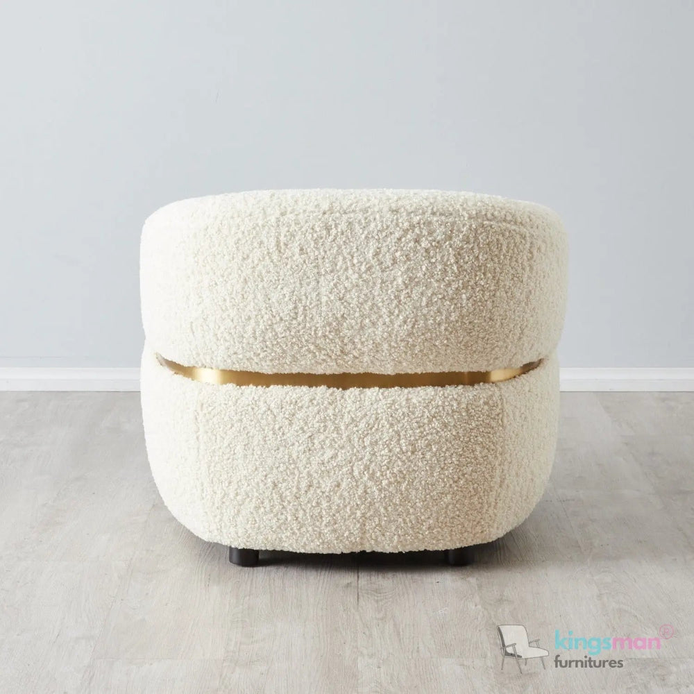 Krillin Shearling Tub Chair - Cream Upholstered with Gold Stainless Steel Accent Kingsman Furnitures
