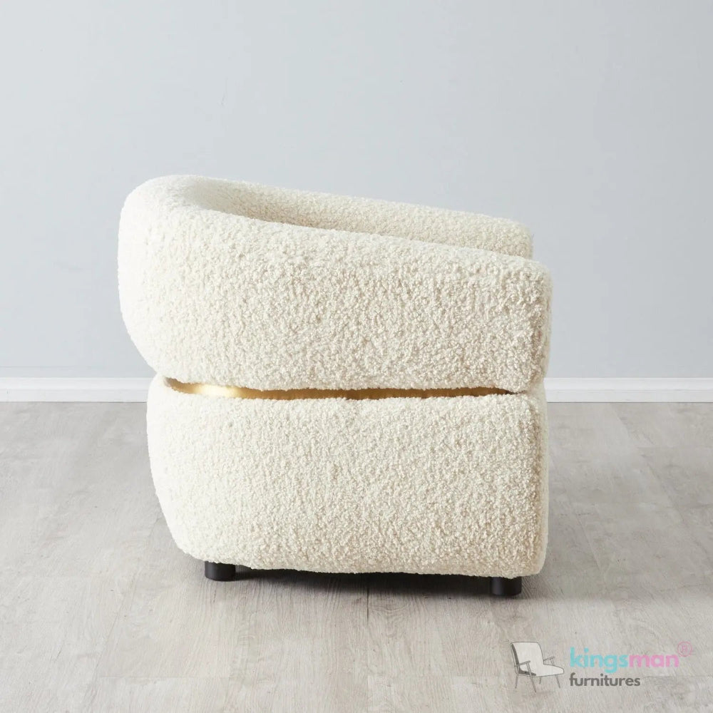 Krillin Shearling Tub Chair - Cream Upholstered with Gold Stainless Steel Accent Kingsman Furnitures