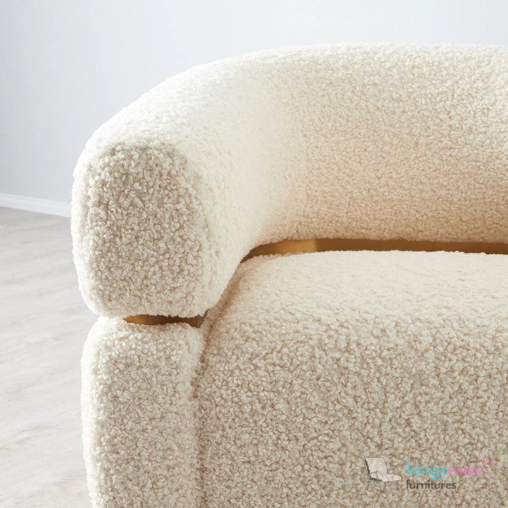 Krillin Shearling Tub Chair - Cream Upholstered with Gold Stainless Steel Accent Kingsman Furnitures
