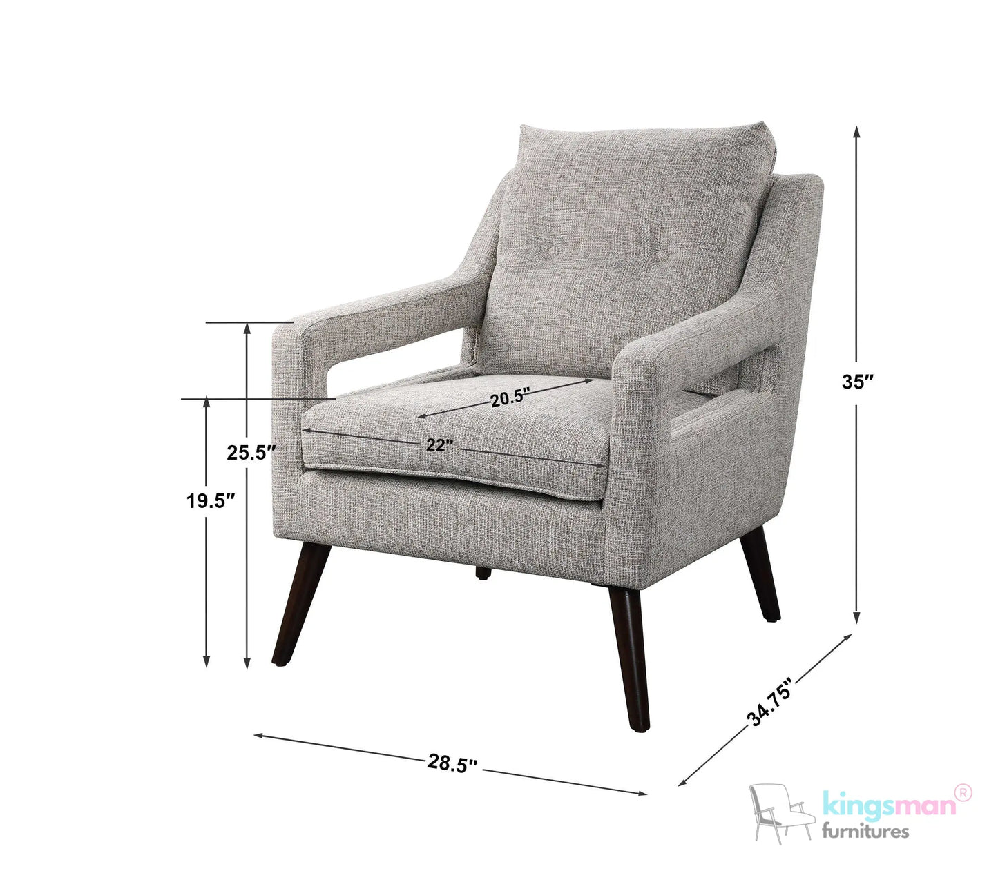 O'Brien Scandinavian Armchair - Stone Linen Blend with Dark Walnut Wood Legs Kingsman Furnitures