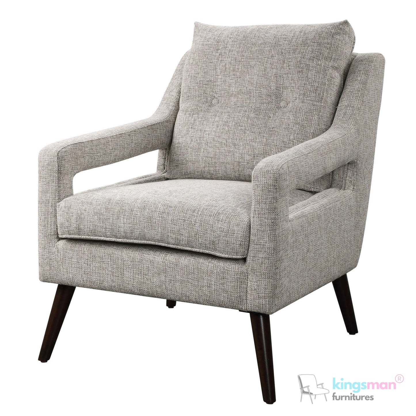 O'Brien Scandinavian Armchair - Stone Linen Blend with Dark Walnut Wood Legs Kingsman Furnitures