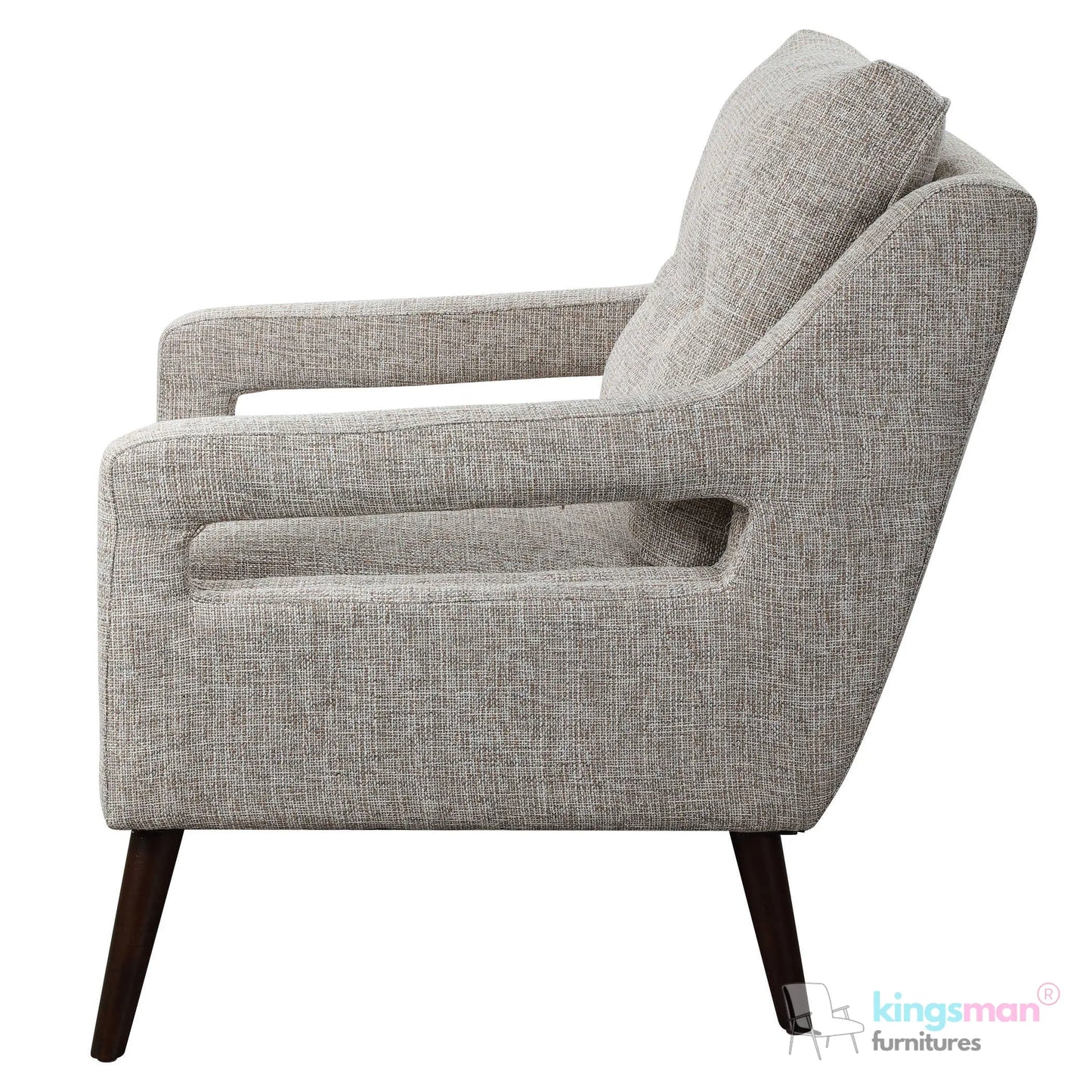 O'Brien Scandinavian Armchair - Stone Linen Blend with Dark Walnut Wood Legs Kingsman Furnitures