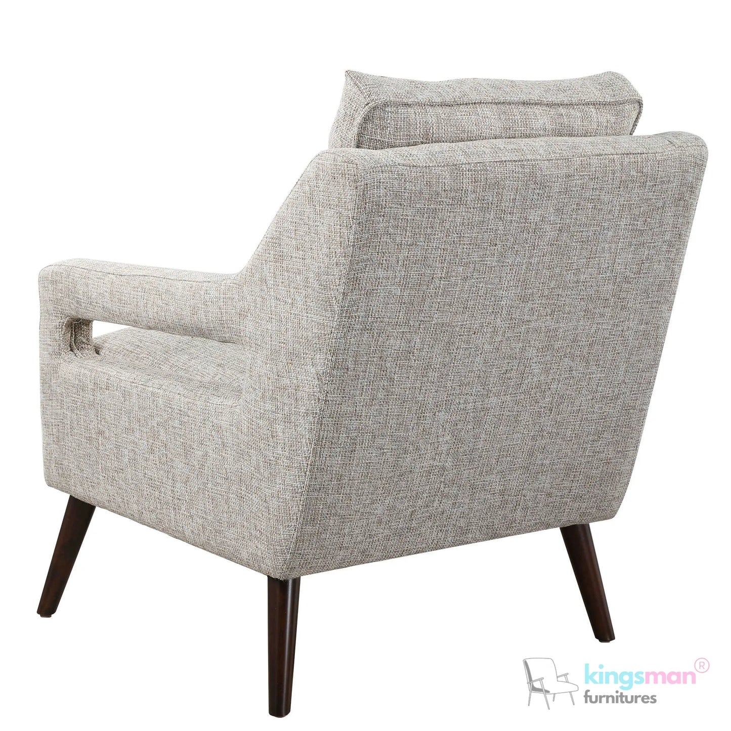 O'Brien Scandinavian Armchair - Stone Linen Blend with Dark Walnut Wood Legs Kingsman Furnitures