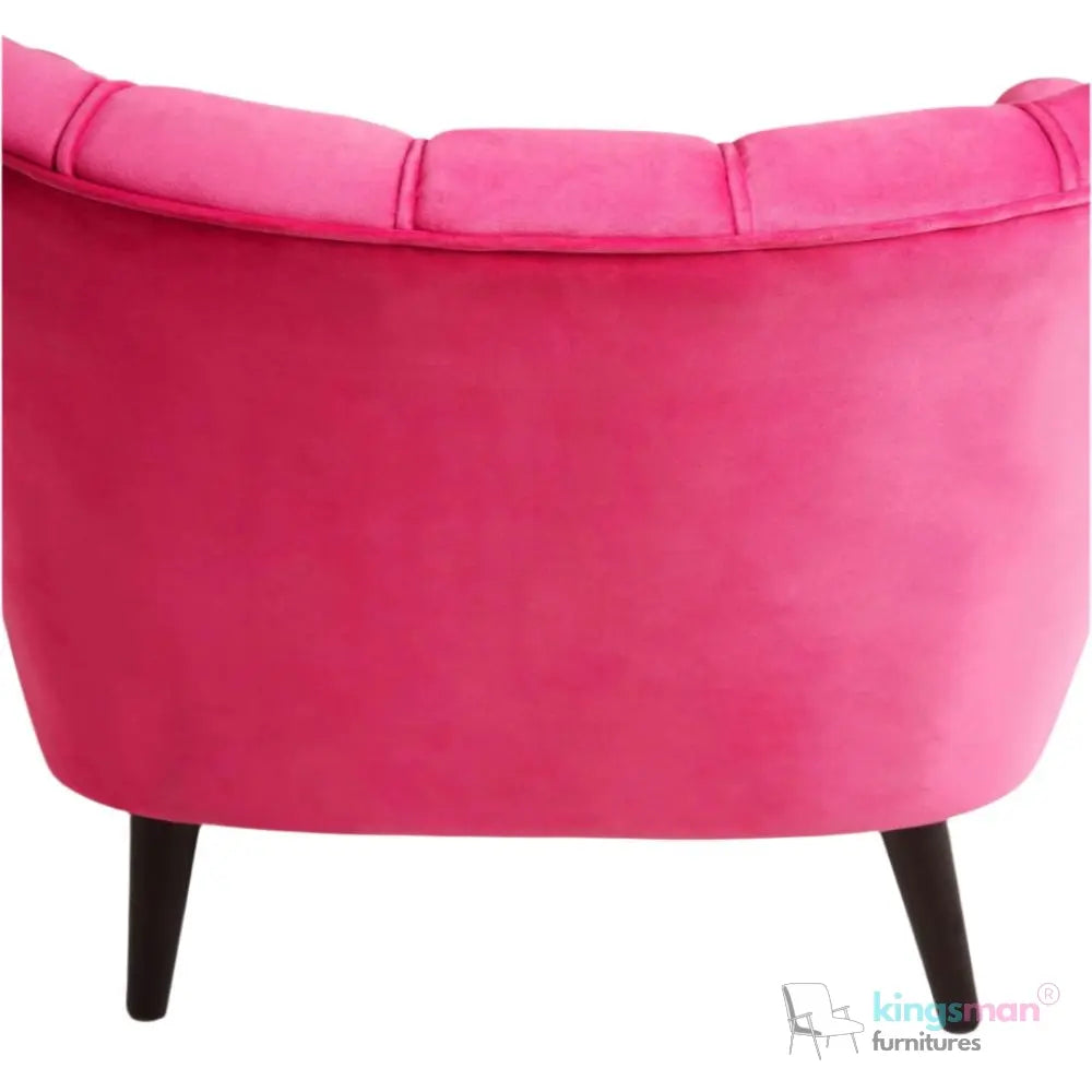 Rosie Accent Chair - Fluted Back Design in Pink Velvet with Teak Wood Legs Kingsman Furnitures
