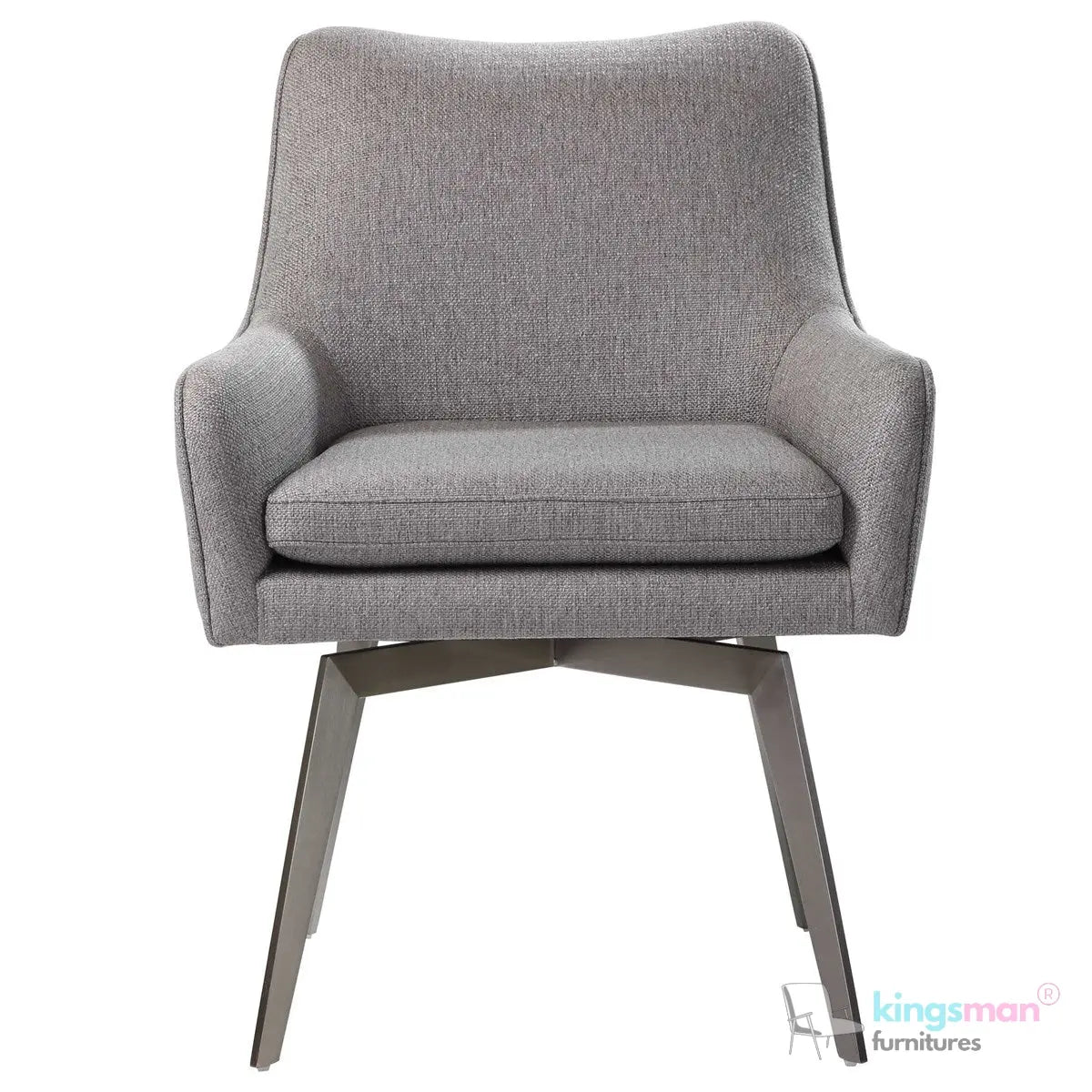 Twisted Modern Swivel Dining Chair - Grey Upholstered with Brushed Stainless Steel Base Kingsman Furnitures