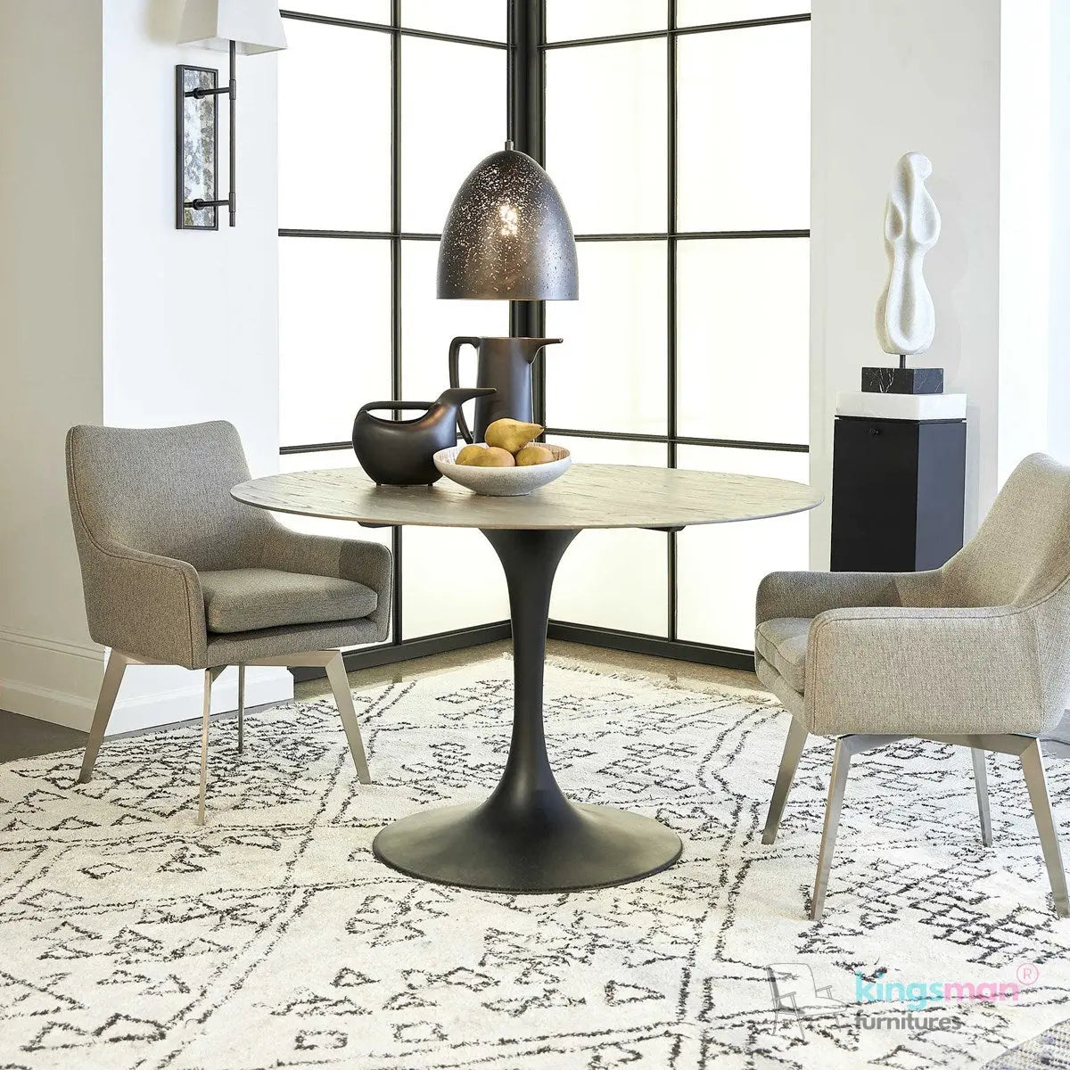 Twisted Modern Swivel Dining Chair - Grey Upholstered with Brushed Stainless Steel Base Kingsman Furnitures