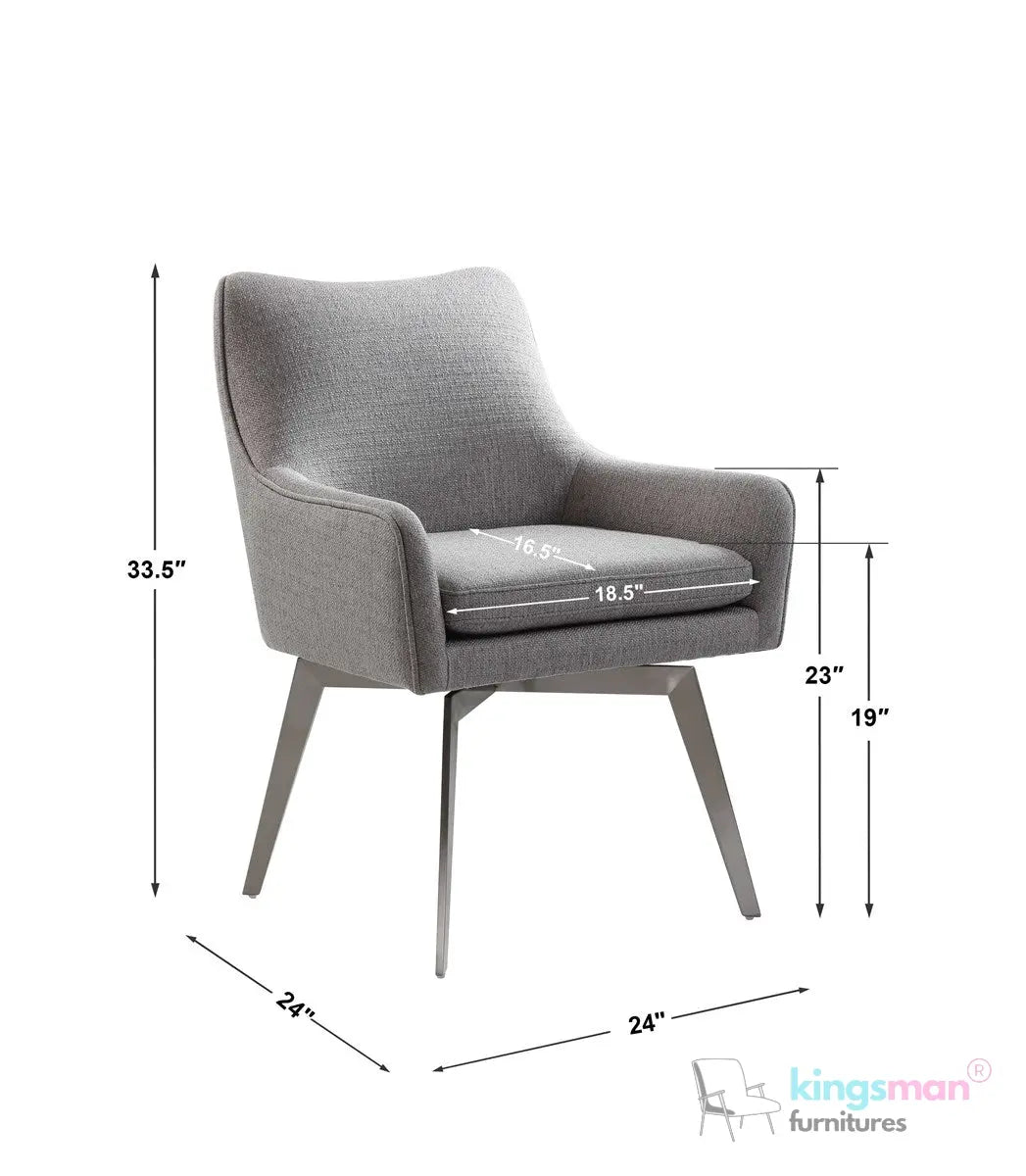 Twisted Modern Swivel Dining Chair - Grey Upholstered with Brushed Stainless Steel Base Kingsman Furnitures