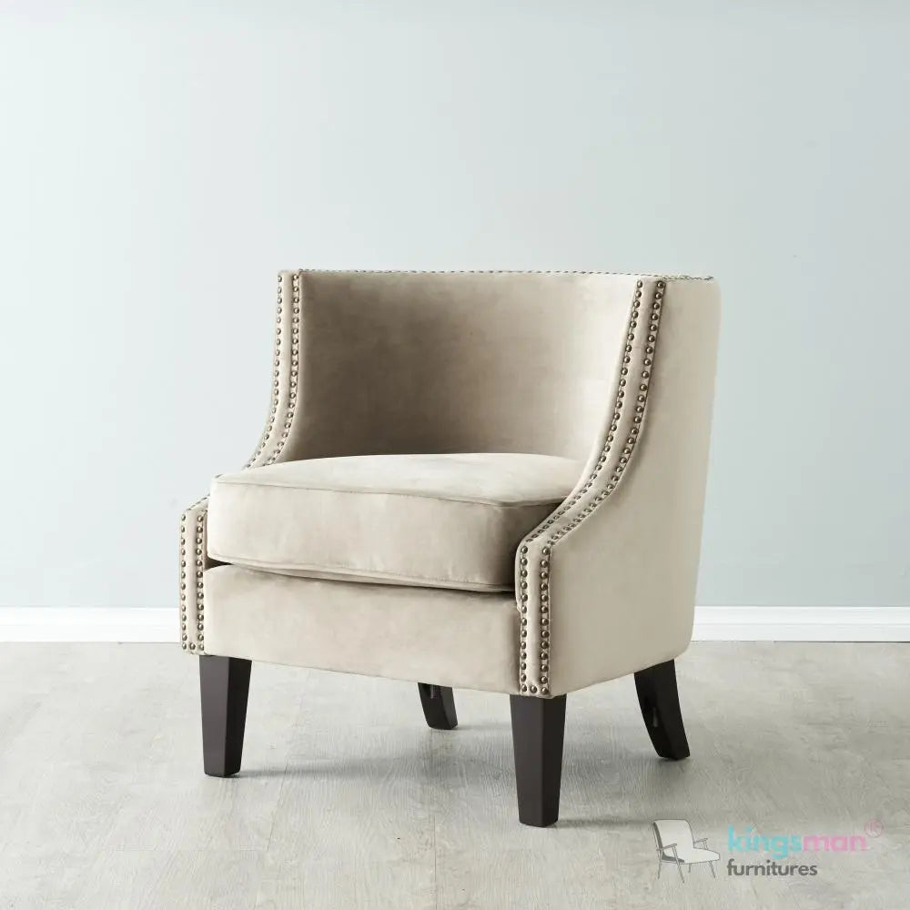Vogue Beige Velvet Tub Chair - Classic Design with Teak Wood Legs Kingsman Furnitures